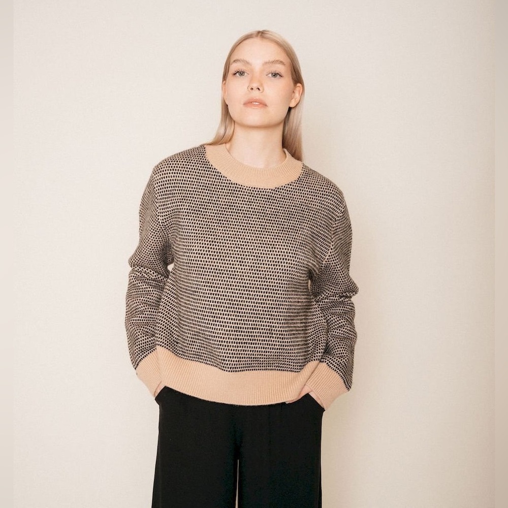 Jackson Rowe Two-Tone Beige and Black Crewneck Sweater
